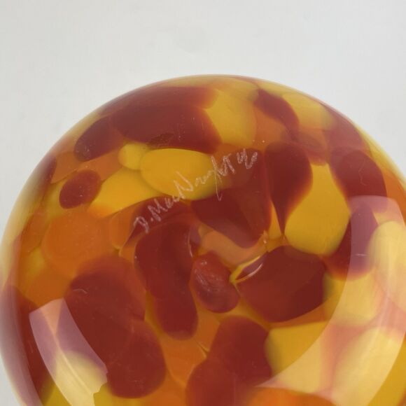 Damon MacNaught Blown Modern Art Glass Cylinder Vase Yellow Red Confetti Signed - Picture 7 of 9